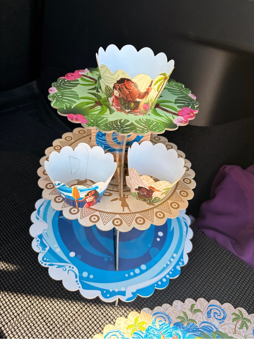 Moana-Themed Blue and Green 3-Tier Cupcake Stand